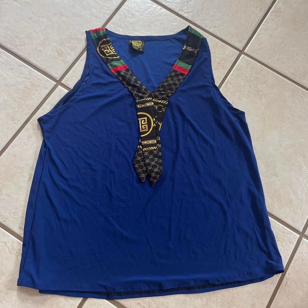 Cairo Women's Blue and Gold Tank Top sz XL....b8